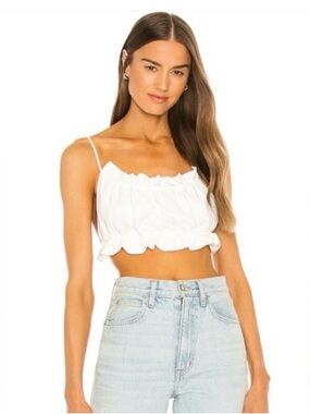 Bardot White Ruffle Crop Cami